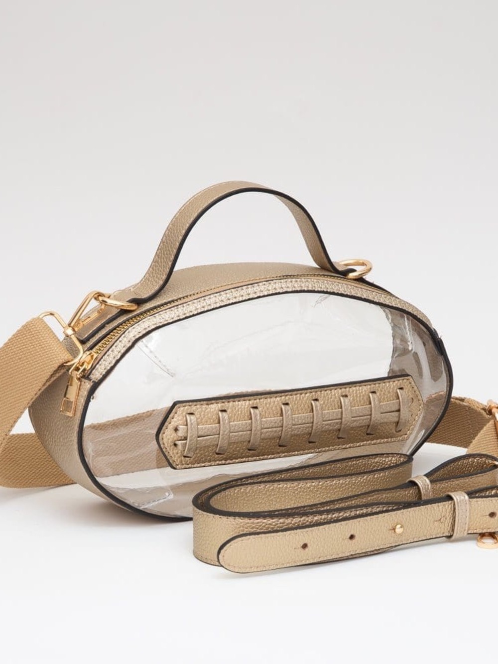 Clear Oval Crossbody Bag with Gold Trim